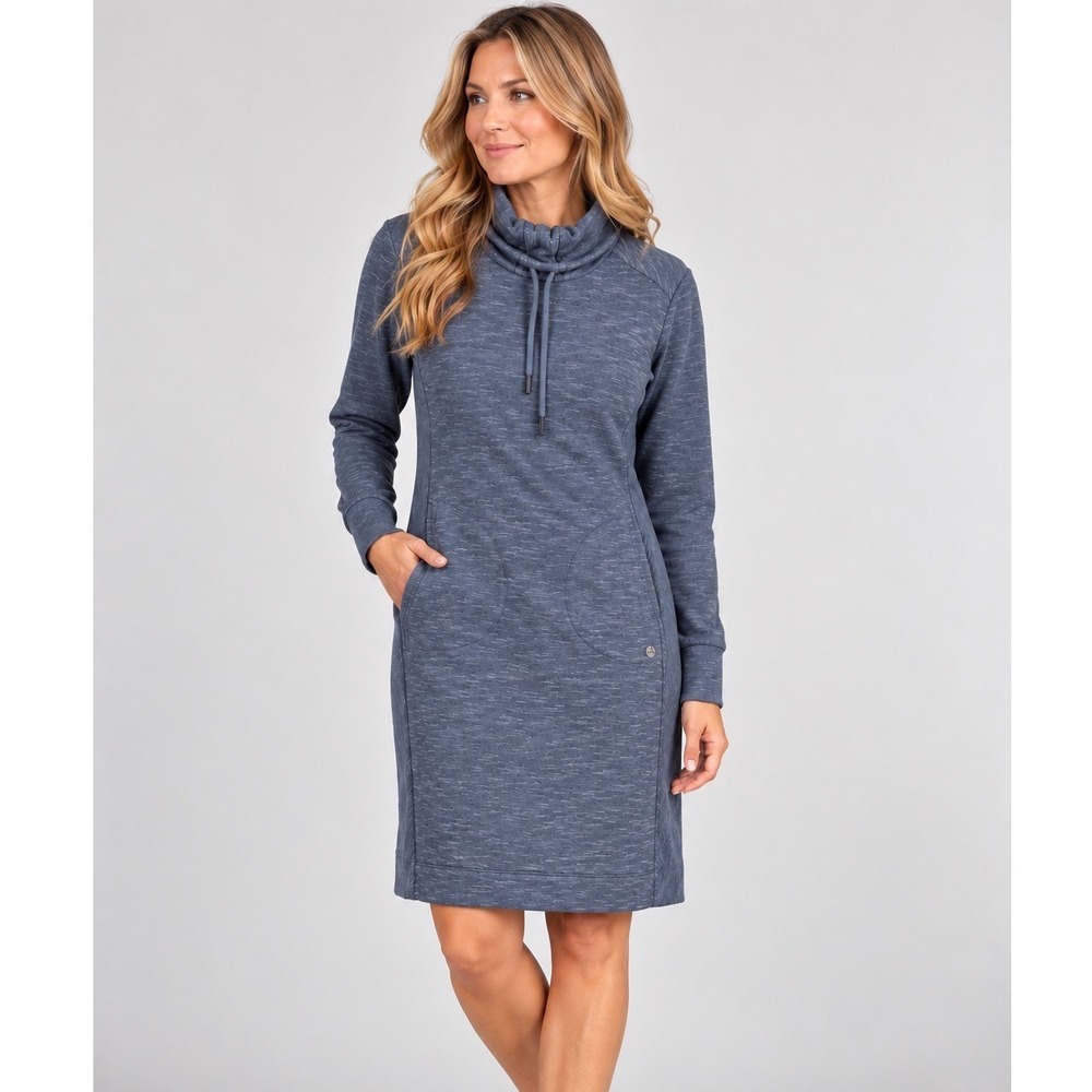 Prana Womens Blue Gray Space Dye Cowl Neck Long Sleeve Tunic Pocket Dress Size S